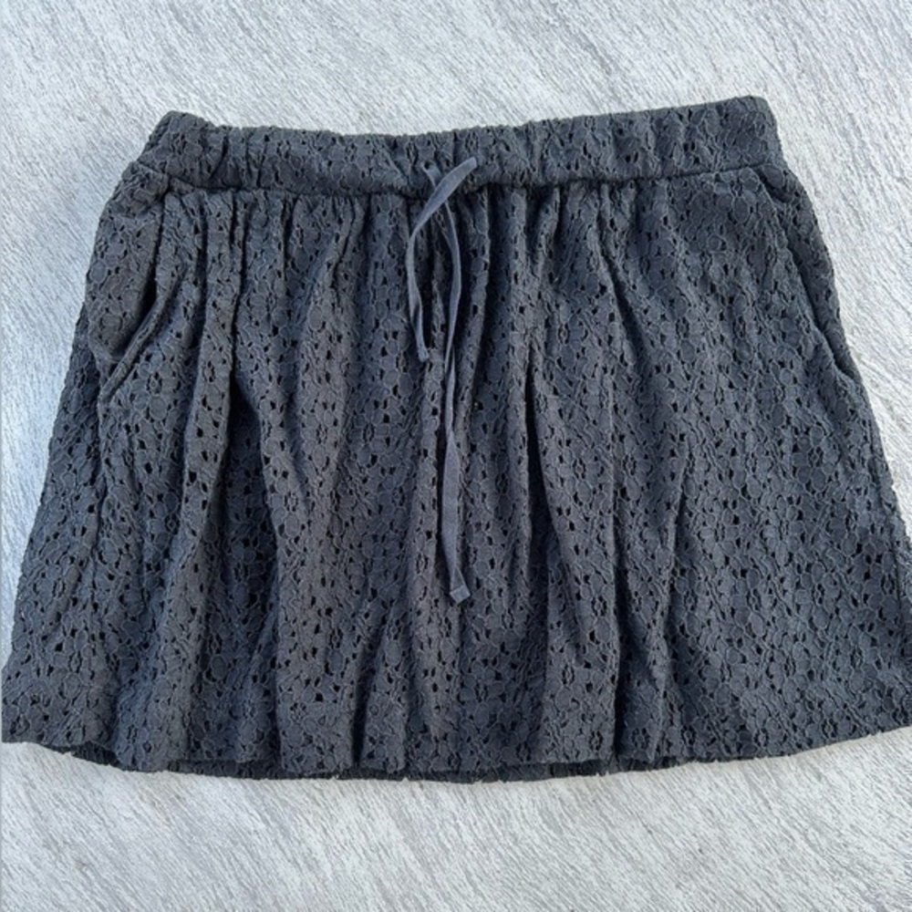 Lou & Grey Black Patterned Skirt with Elastic Waist and Drawstring Size Medium